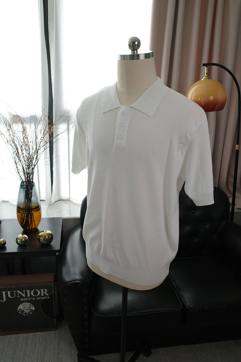 Polo de punto de manga corta con cuello tipo polo para hombre - Camiseta informal de verano
