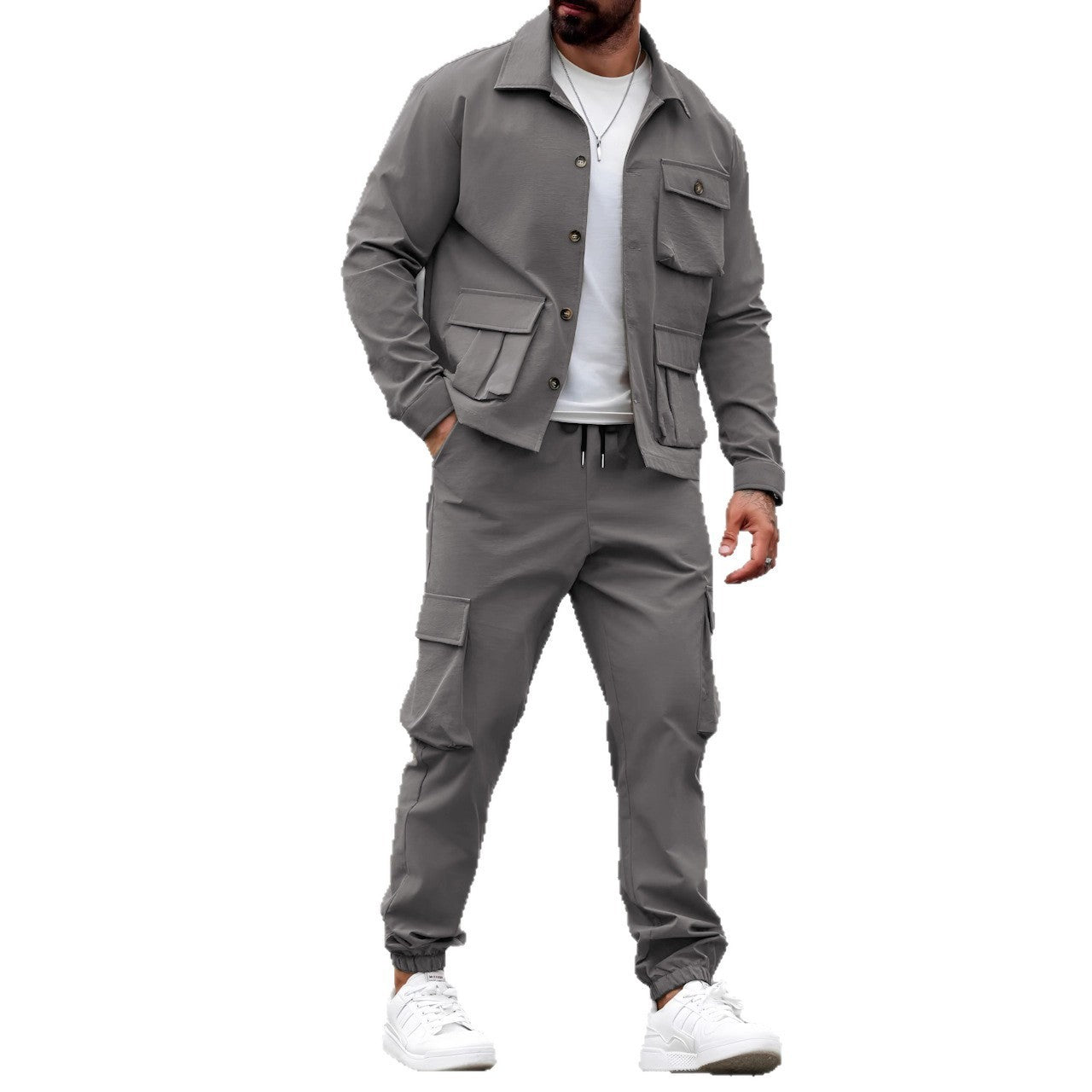 Vintage Cargo Men's Set - Multi-Pocket Jacket and Shorts