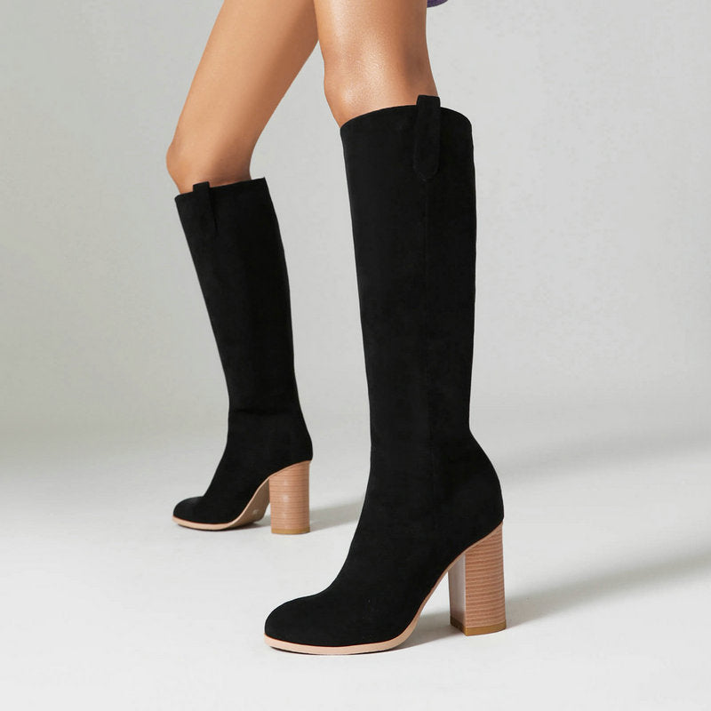 Botas altas de ante para mujer - Tacones de plataforma gruesos