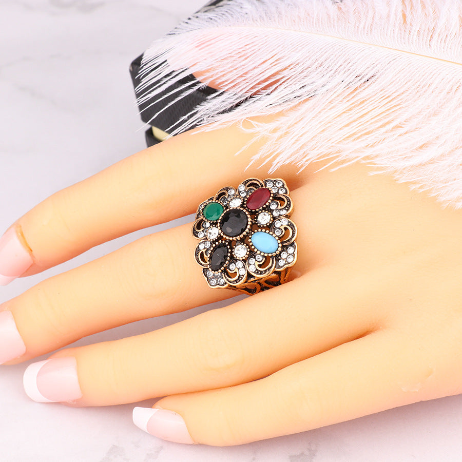 Anillo de aleación con estampado floral bohemio vintage de 20 g