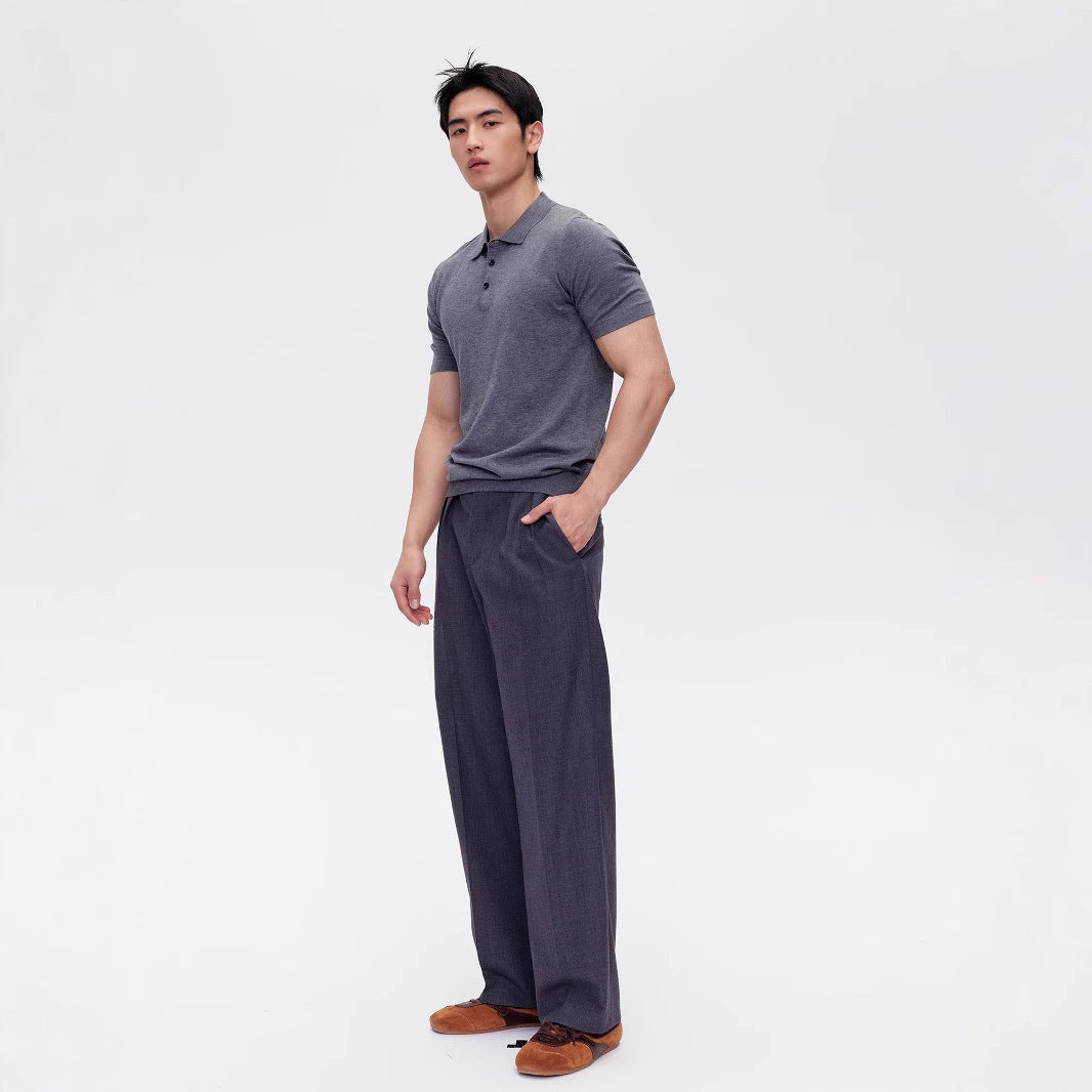 Polo de punto de manga corta con cuello tipo polo para hombre - Camiseta informal de verano