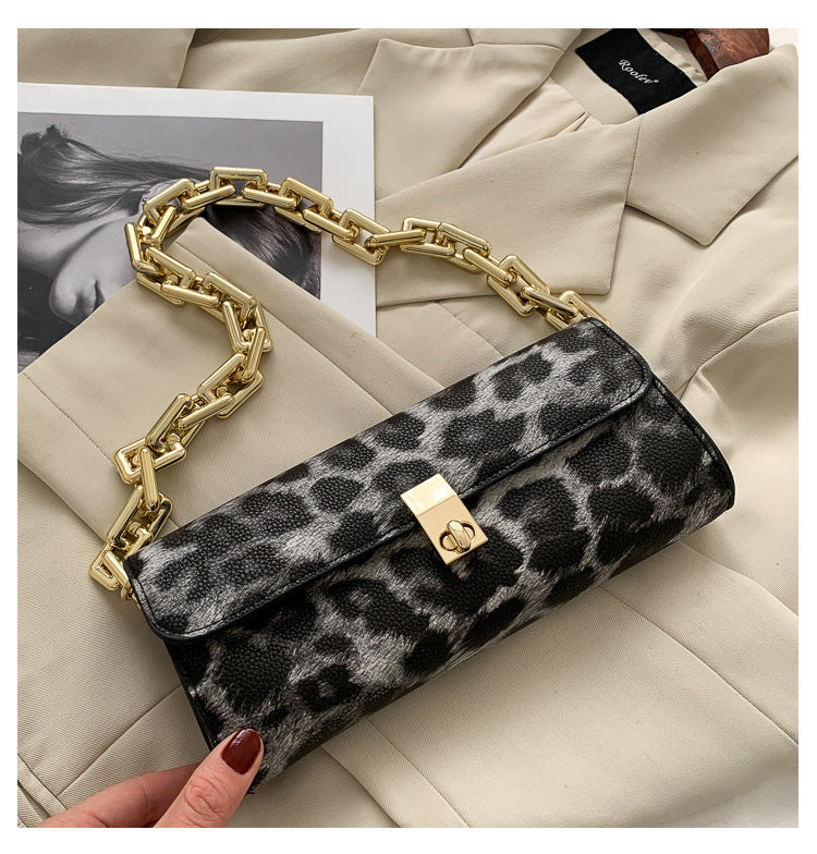 Bolso de hombro bicolor para mujer, otoño, cadena dorada, 280 g