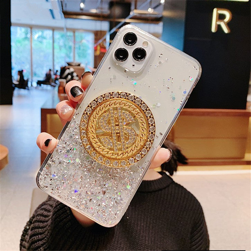 Funda para iPhone con diseño de dólar de diamante giratorio 3D - TPU transparente de lujo