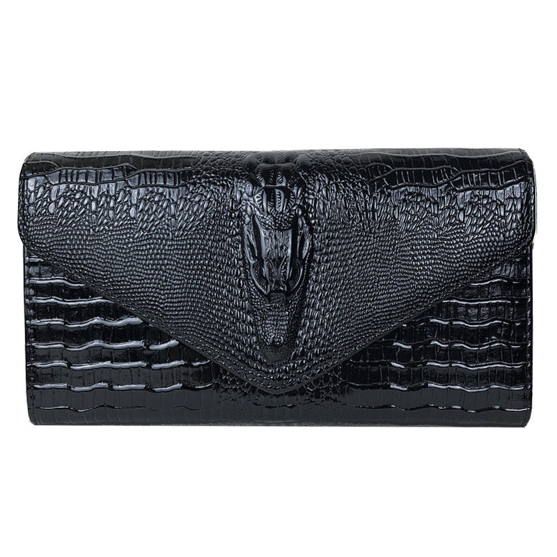 Cartera de mano tipo sobre con estampado de cocodrilo para mujer - PU repujado