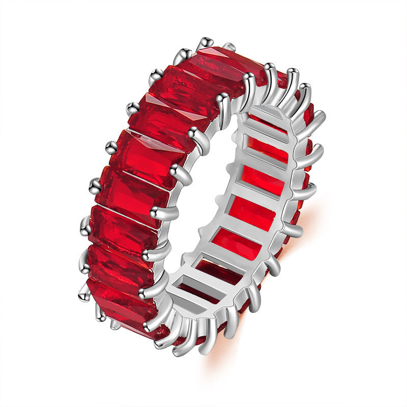 Anillo rectangular de circonita multicolor de 16 g - Estilo geométrico