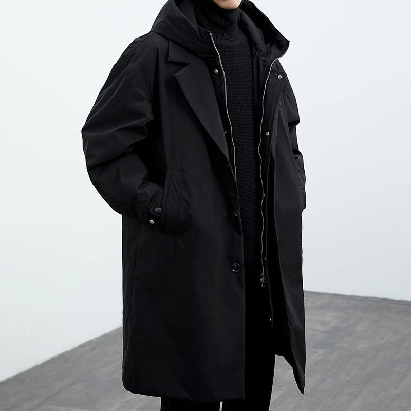 Men's Mid-Length Hooded Trench Coat - Double-Effect Coat