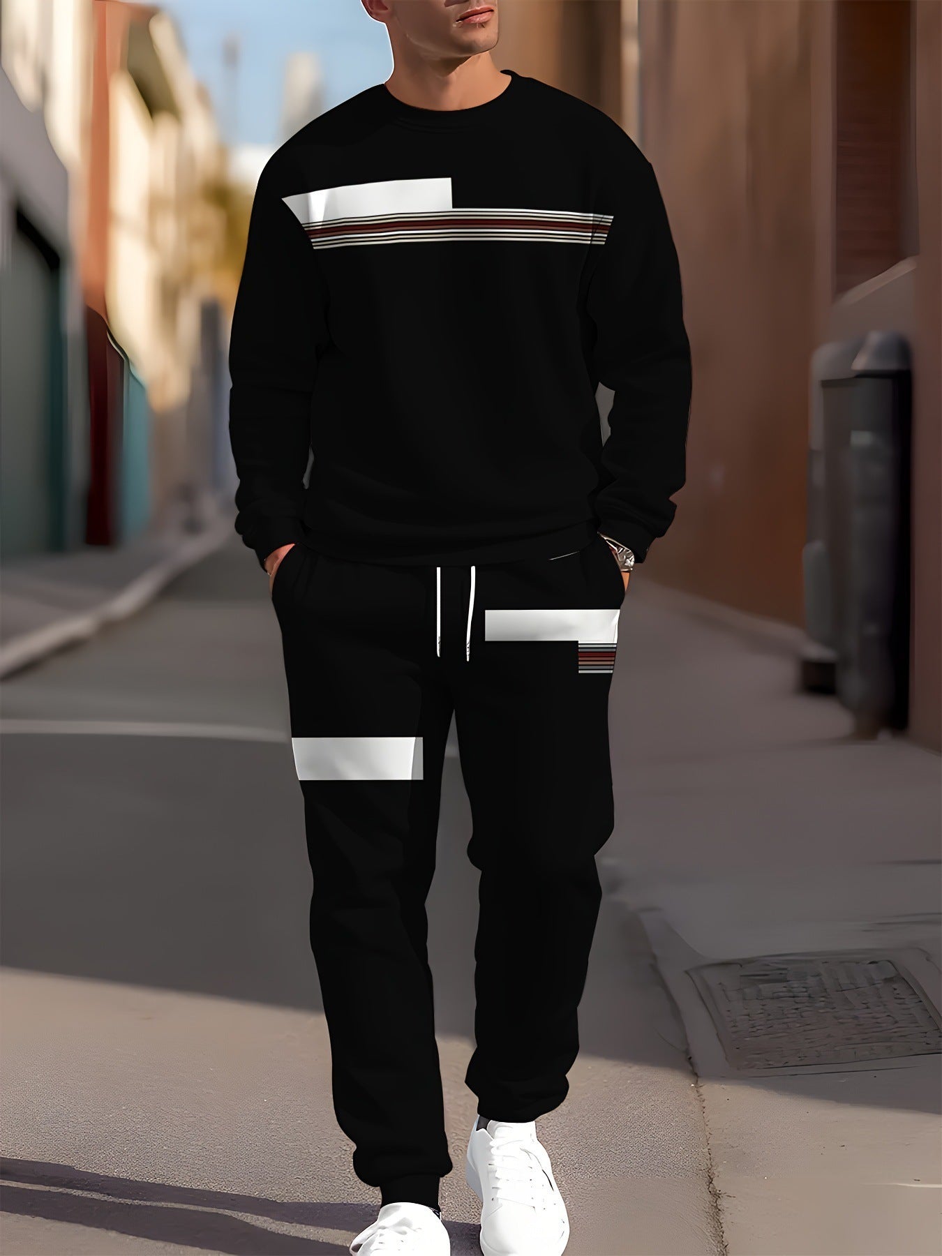 Men's Printed Tracksuit Set - Sports Jacket and Pants