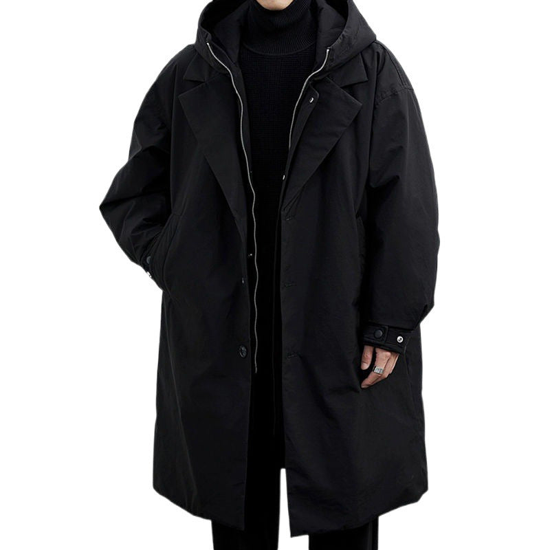 Men's Mid-Length Hooded Trench Coat - Double-Effect Coat