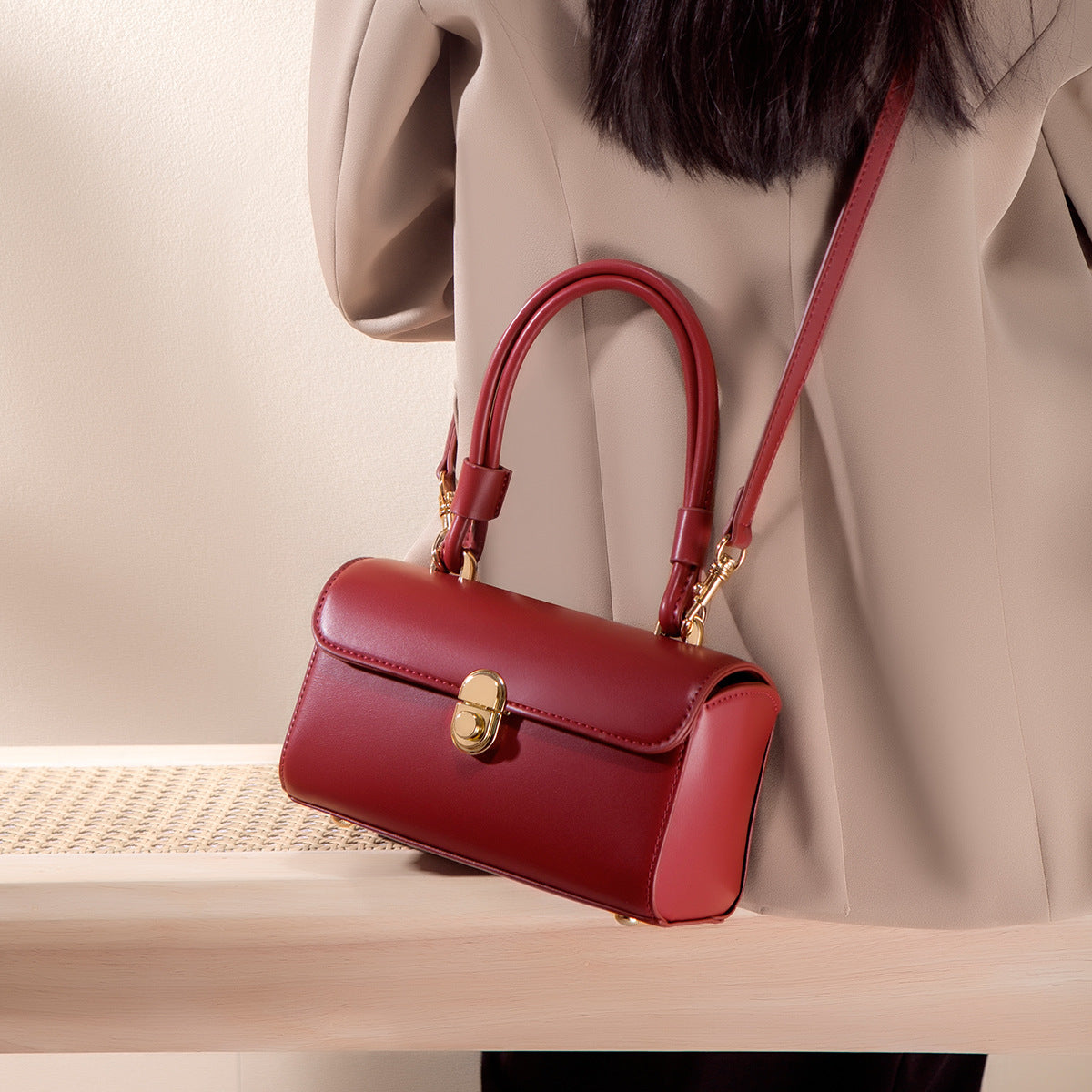 Bolso bandolera retro vintage rojo de algodón para mujer