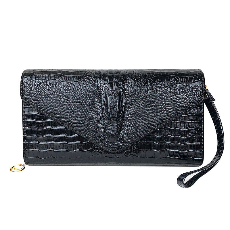 Cartera de mano tipo sobre con estampado de cocodrilo para mujer - PU repujado