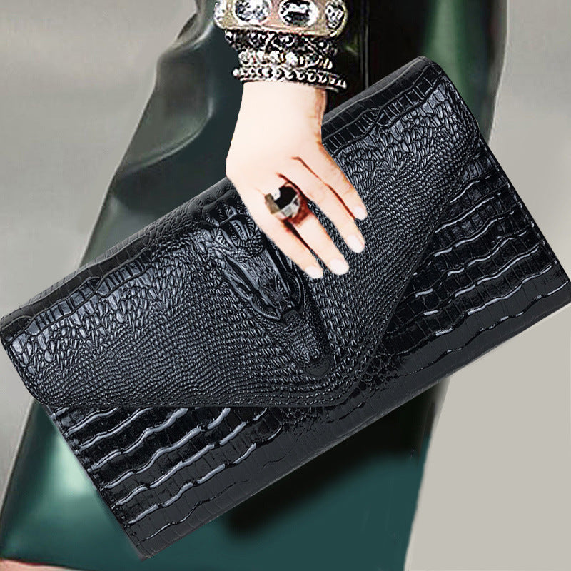 Cartera de mano tipo sobre con estampado de cocodrilo para mujer - PU repujado