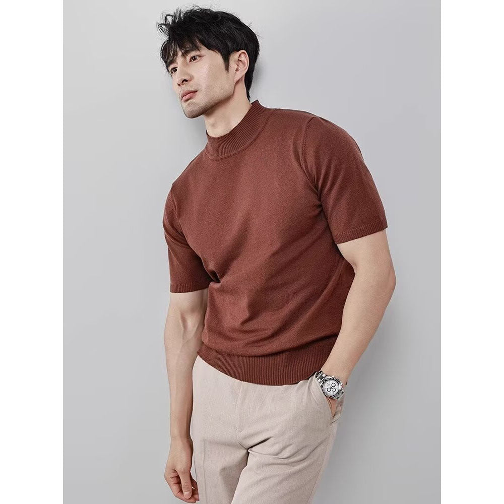 Suéter de cuello alto de seda helada para hombre - Tejido ligero