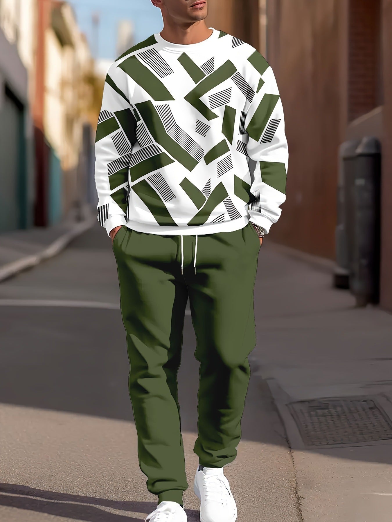 Men's Printed Tracksuit Set - Sports Jacket and Pants