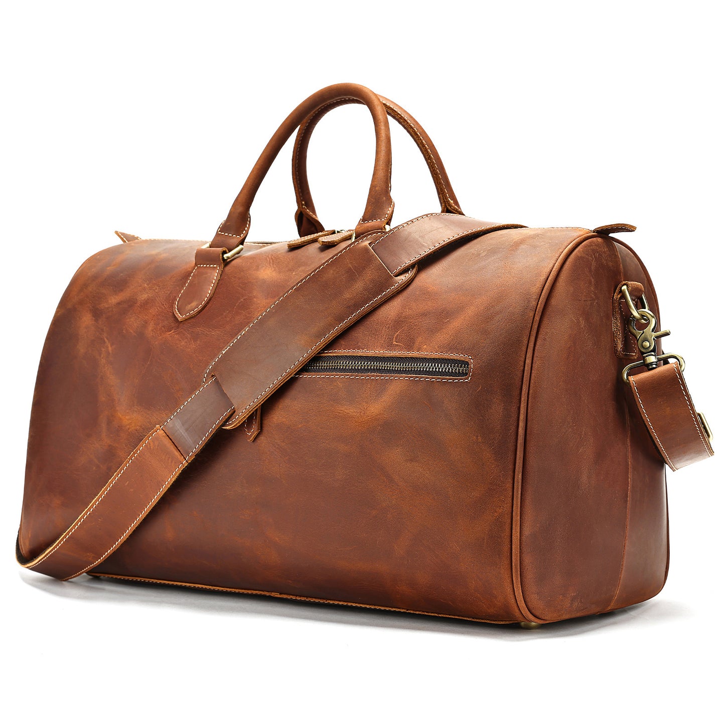 Bolso de viaje vintage de cuero de gran capacidad con bandolera