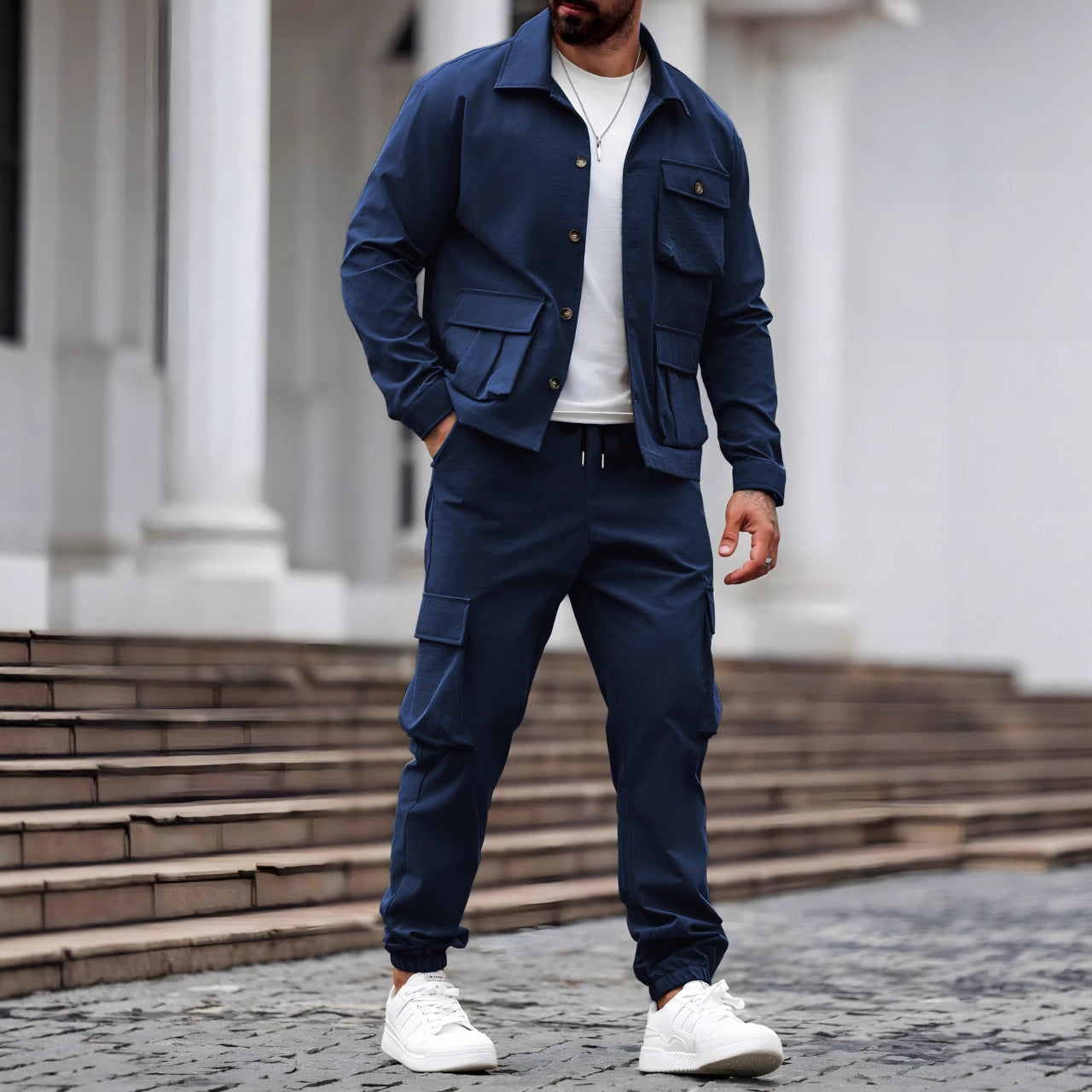 Vintage Cargo Men's Set - Multi-Pocket Jacket and Shorts