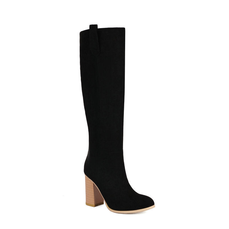 Botas altas de ante para mujer - Tacones de plataforma gruesos