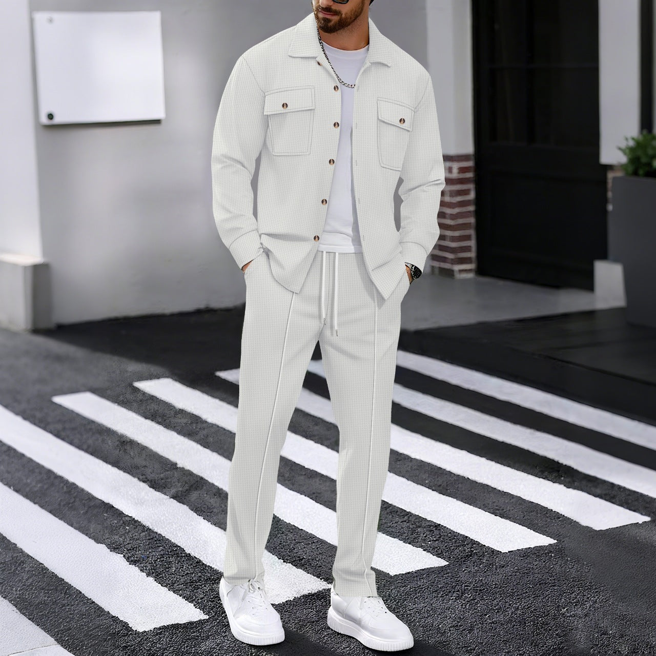 Men's Casual Waffle Set - Shirt and Pants