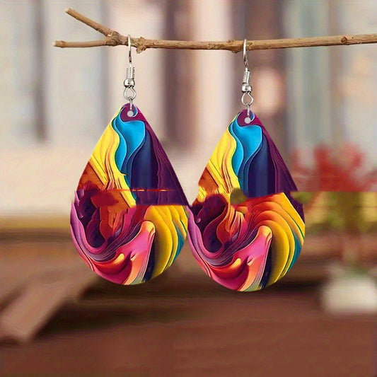 Boucles d'Oreilles Gouttes Acrylique 22g - Motifs Planètes 4 Couleurs