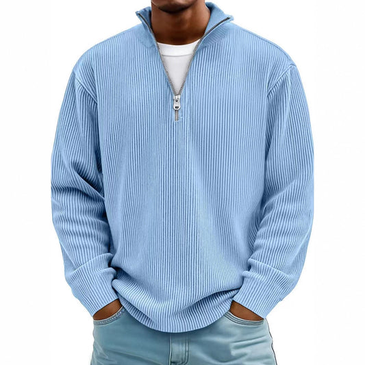 Men's Zip-Up Stand-Up Collar Corduroy Long Sleeve Sweater