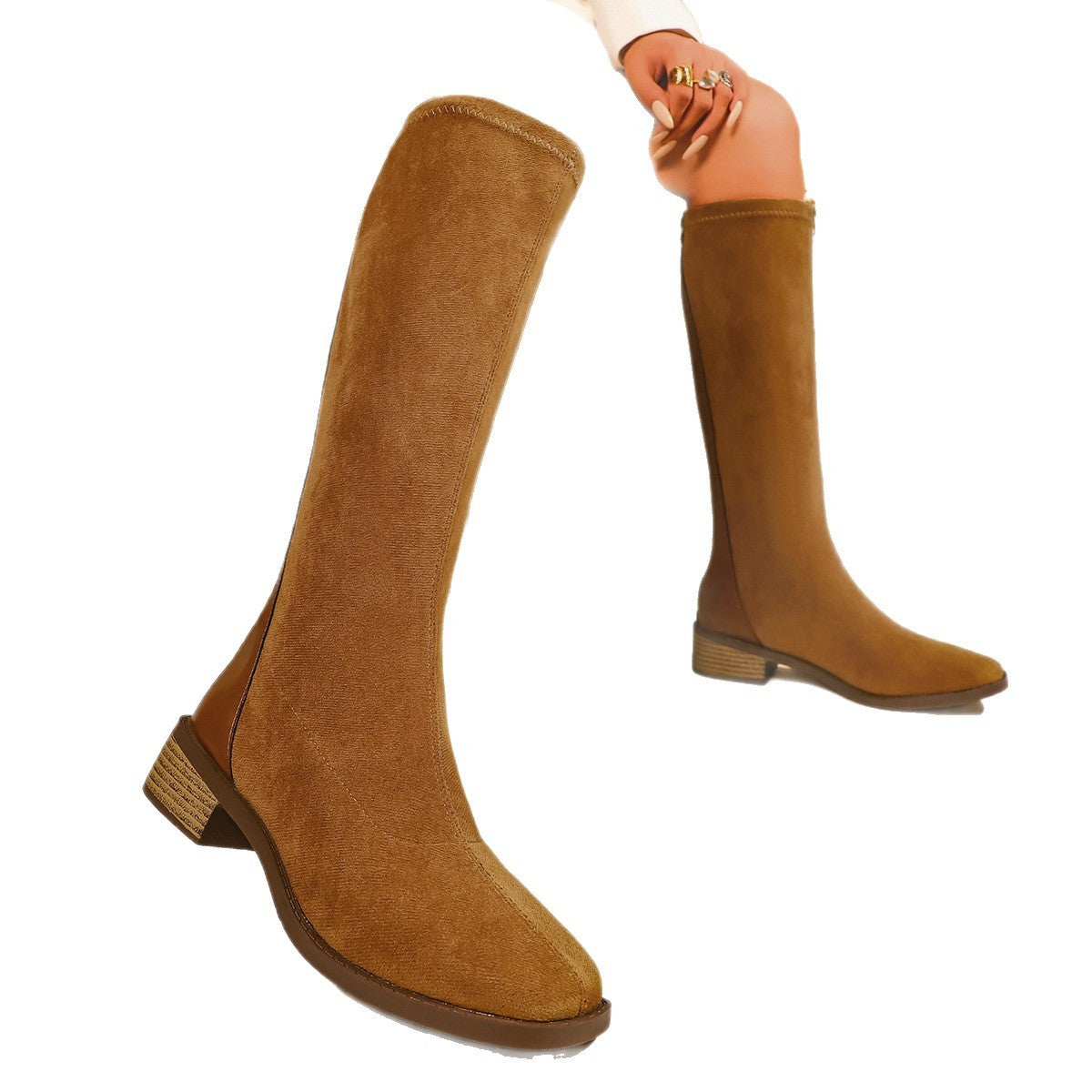 Botas Altas Planas para Mujer - Piel Elástica Suave Otoño-Invierno