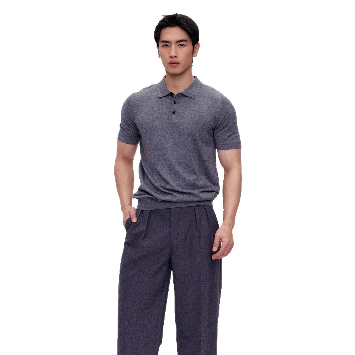 Polo de punto de manga corta con cuello tipo polo para hombre - Camiseta informal de verano