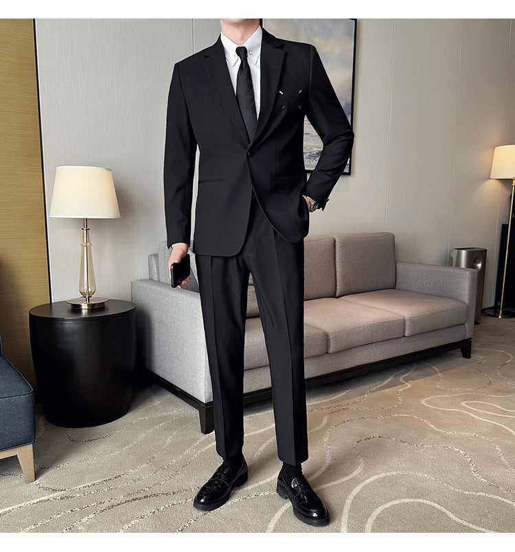 Men's 2 Piece Slim Fit Suit - Casual One Button Jacket