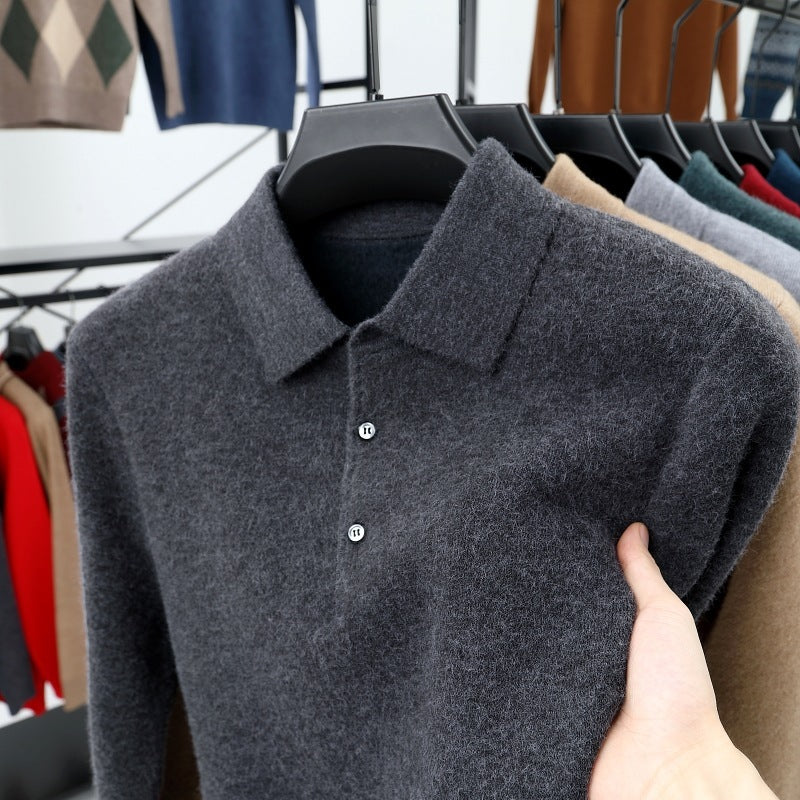 Polo de hombre con cuello vuelto y mangas largas - Suéter de punto de moda