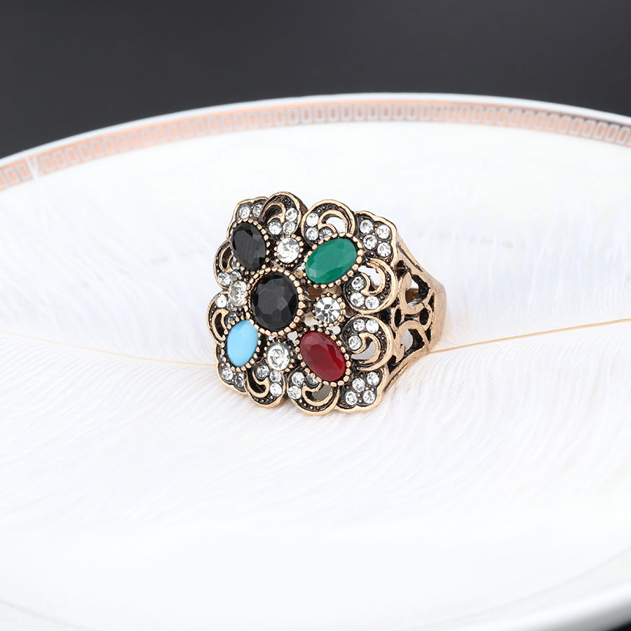 Anillo de aleación con estampado floral bohemio vintage de 20 g