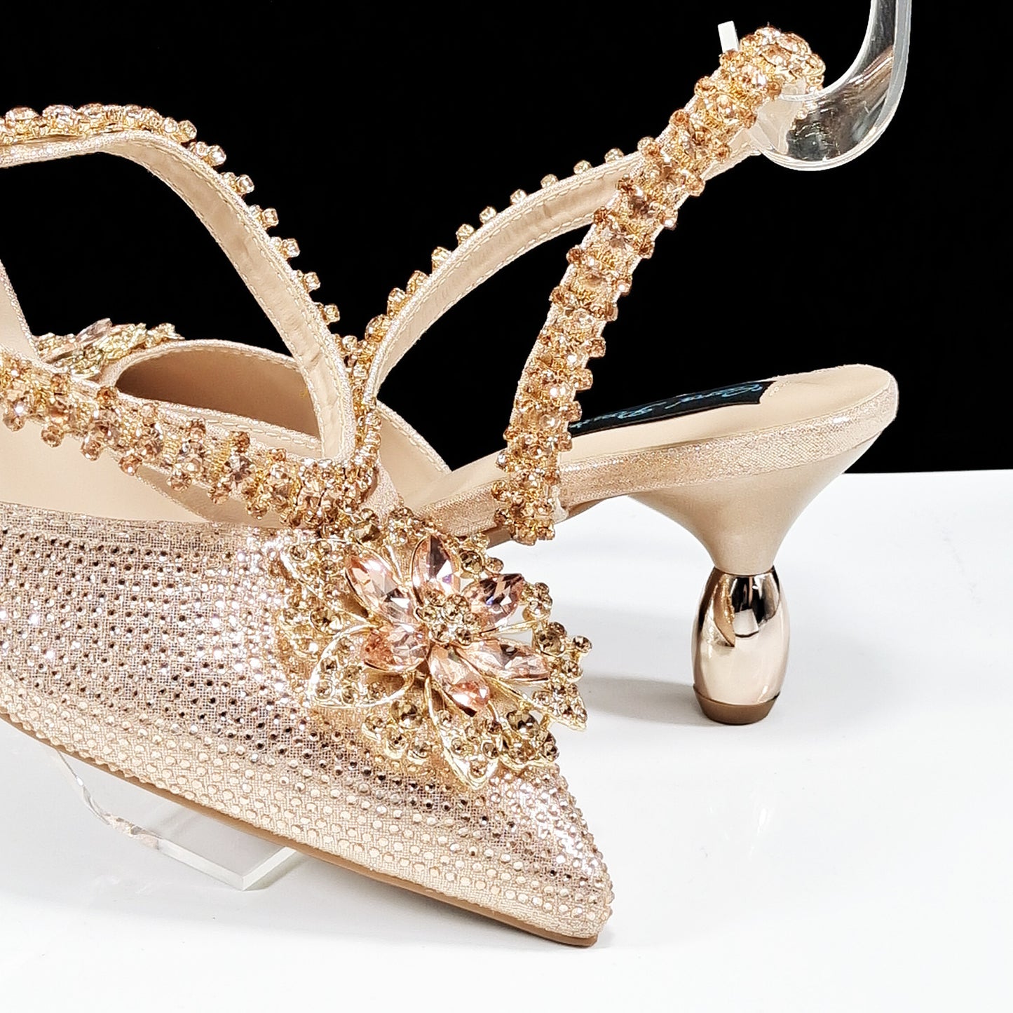 Conjunto de zapatos y bolso con flores de diamantes de imitación para mujer - Tacones altos de noche