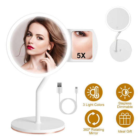 Miroir Maquillage Lumineux Grossissant 5X LED Rechargeable