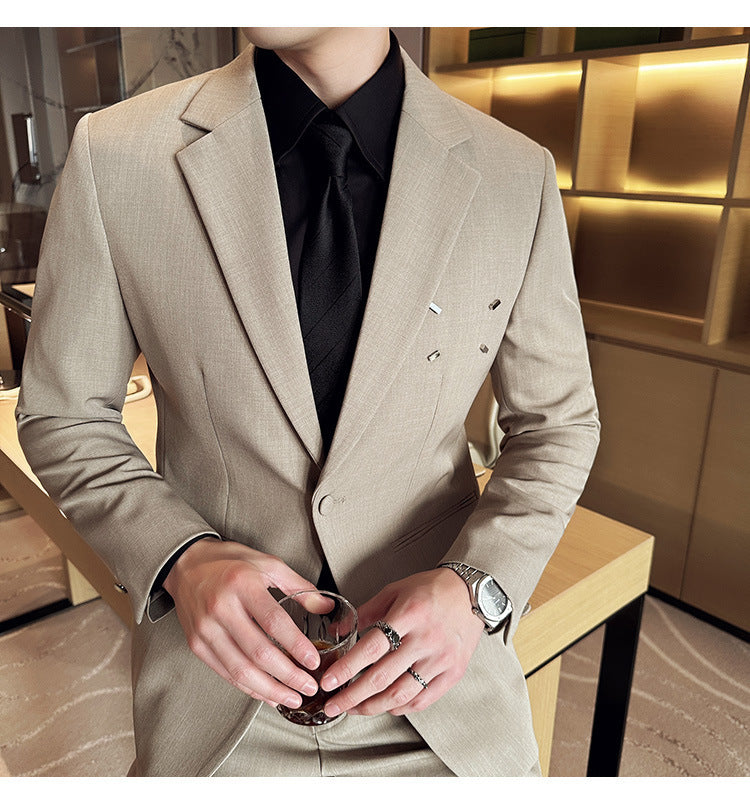 Men's 2 Piece Slim Fit Suit - Casual One Button Jacket