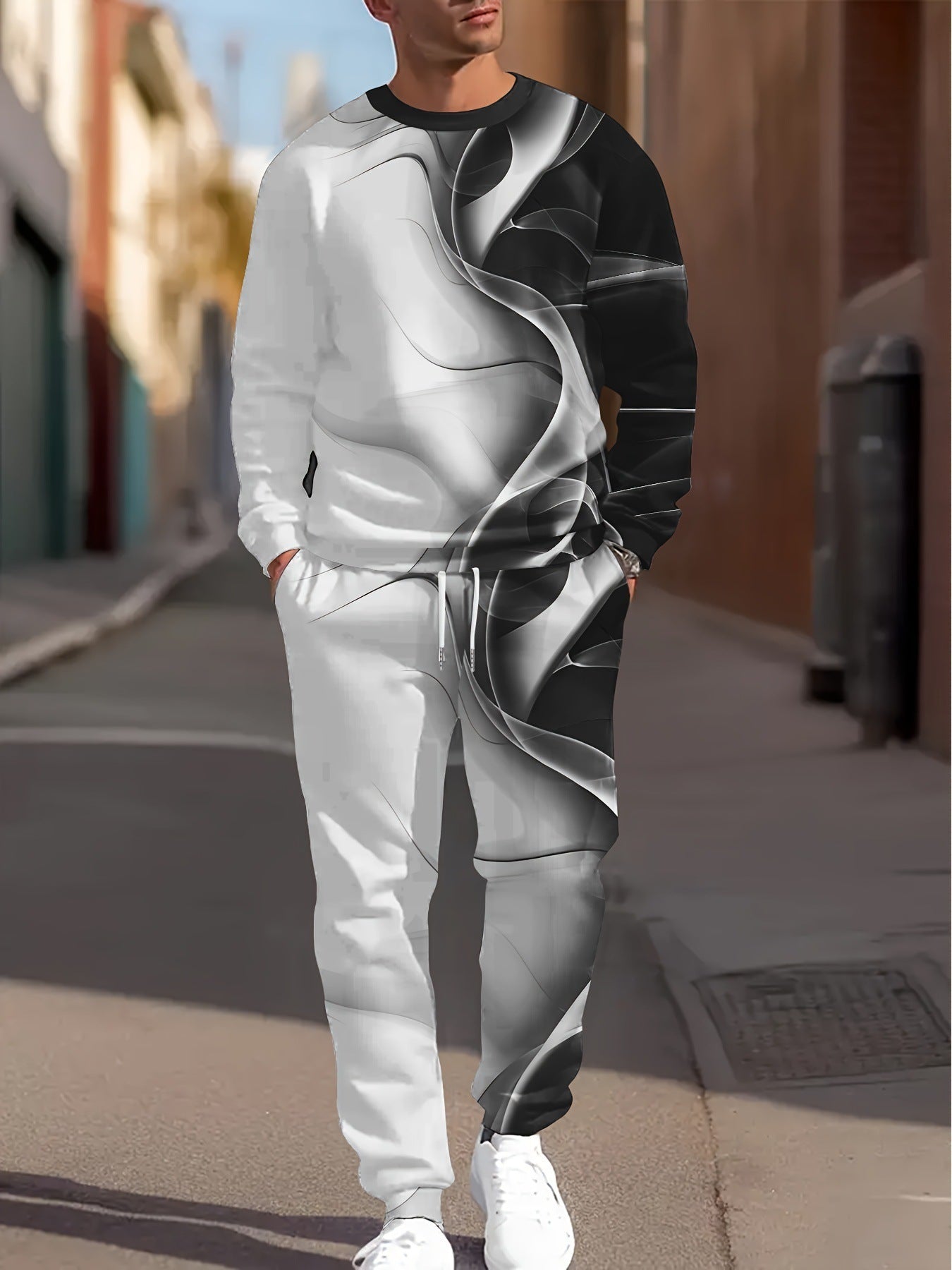 Men's Printed Tracksuit Set - Sports Jacket and Pants
