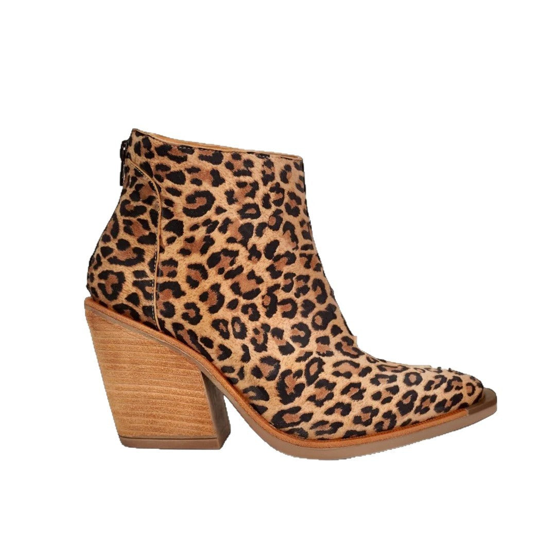 Botines de leopardo para mujer, puntiagudos, tacones altos, cremallera trasera, tendencia
