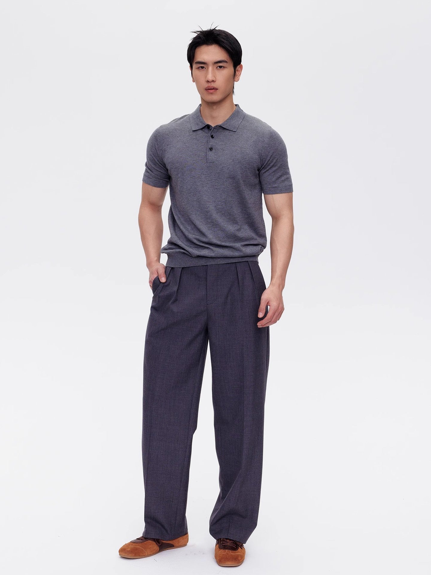 Polo de punto de manga corta con cuello tipo polo para hombre - Camiseta informal de verano