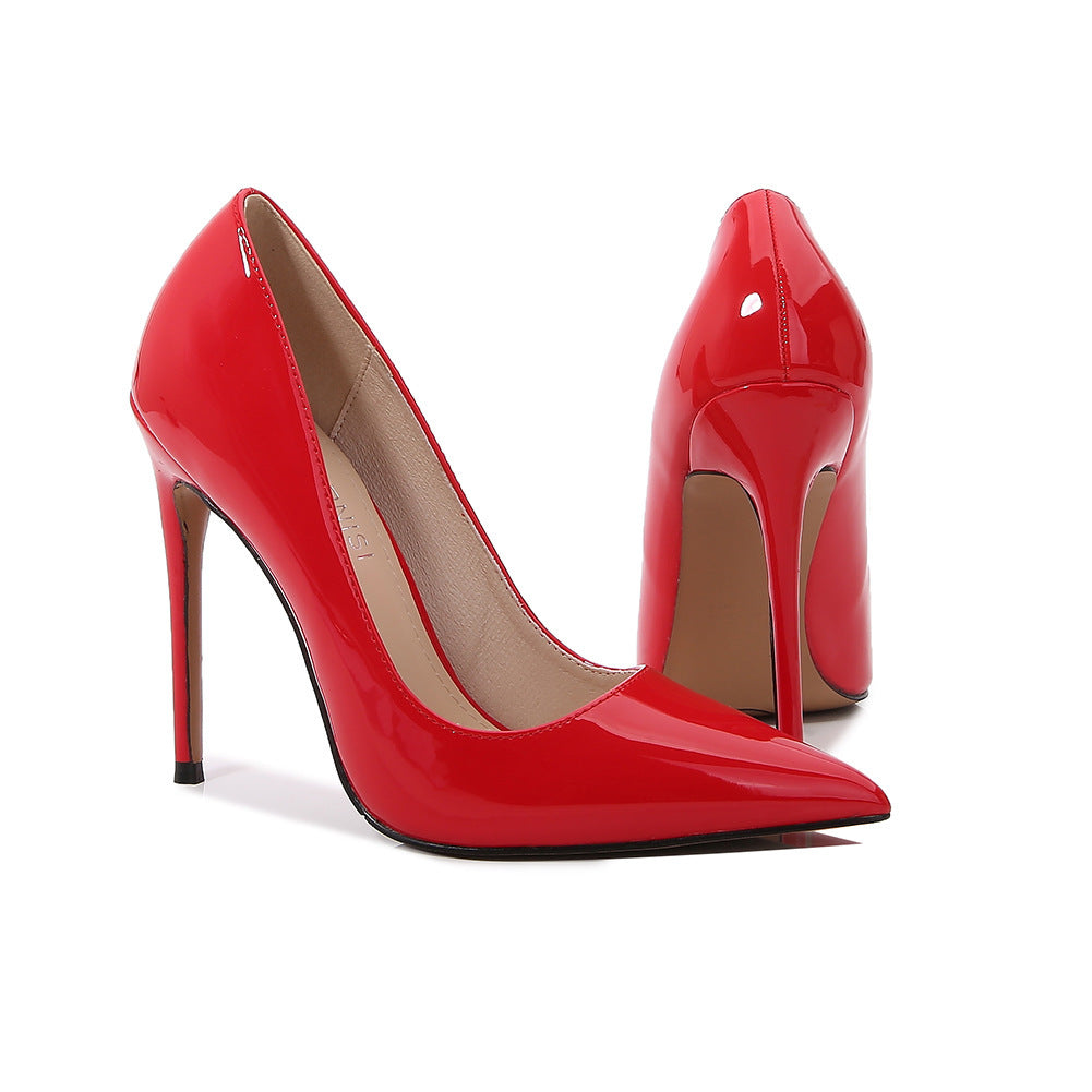 Zapatos de tacón de aguja para mujer, talla grande de 12 cm, punta puntiaguda