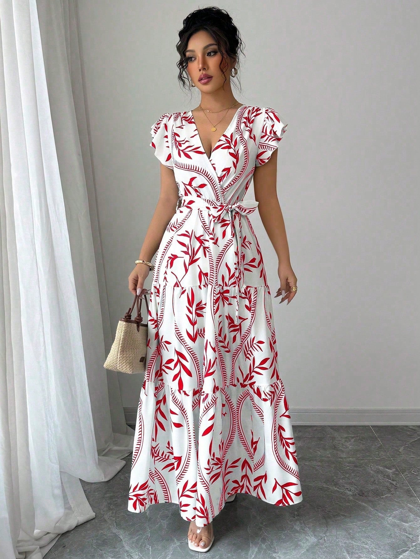 Robe Femme Florale Manches Courtes - Coupe Évasée Élégante