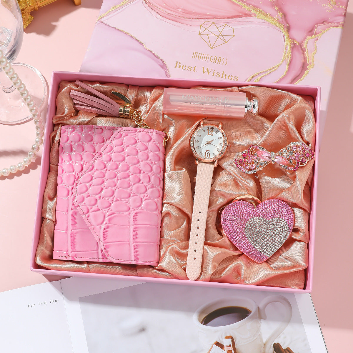 Elegante caja de regalo para reloj de mujer - Set de aniversario premium
