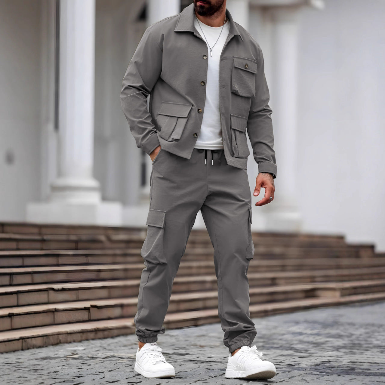 Vintage Cargo Men's Set - Multi-Pocket Jacket and Shorts