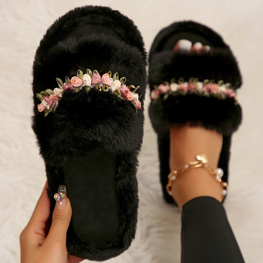 Chaussons Femme Fleuris Doux - Pantoufles Coton Maison Confort