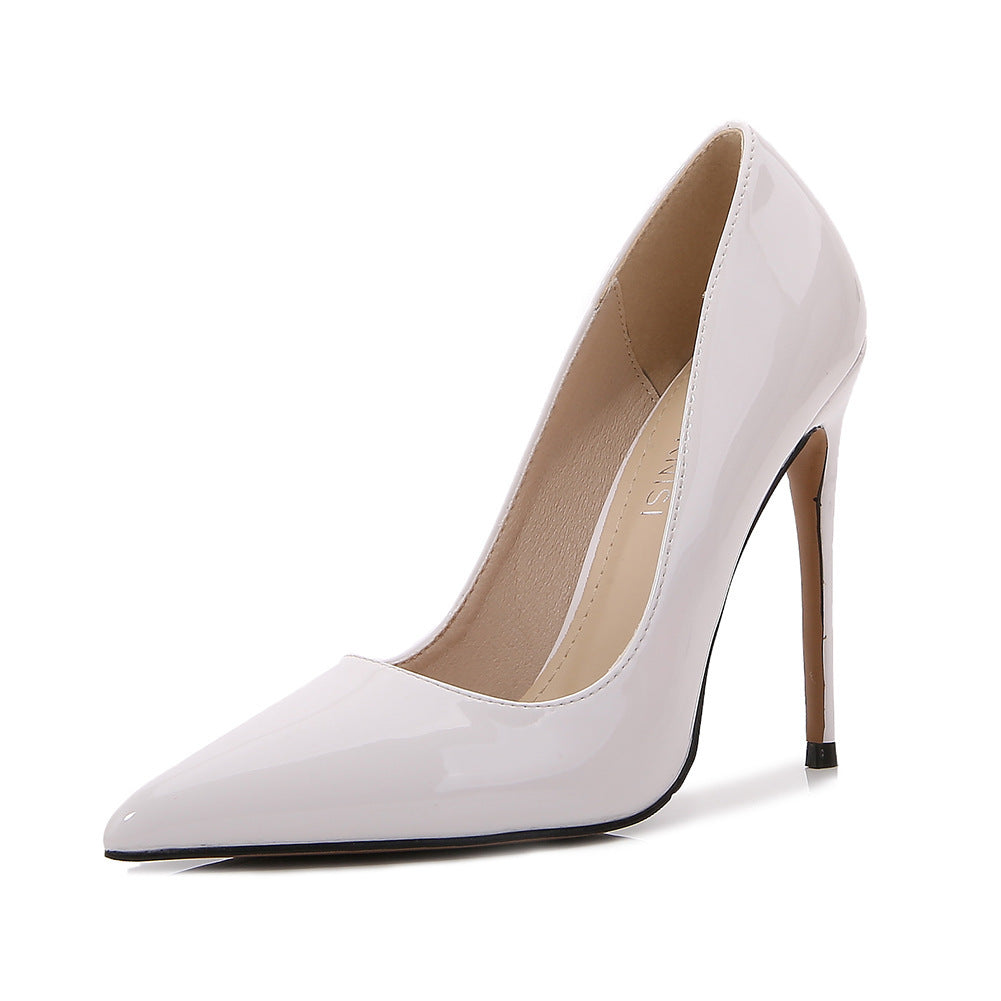 Zapatos de tacón de aguja para mujer, talla grande de 12 cm, punta puntiaguda