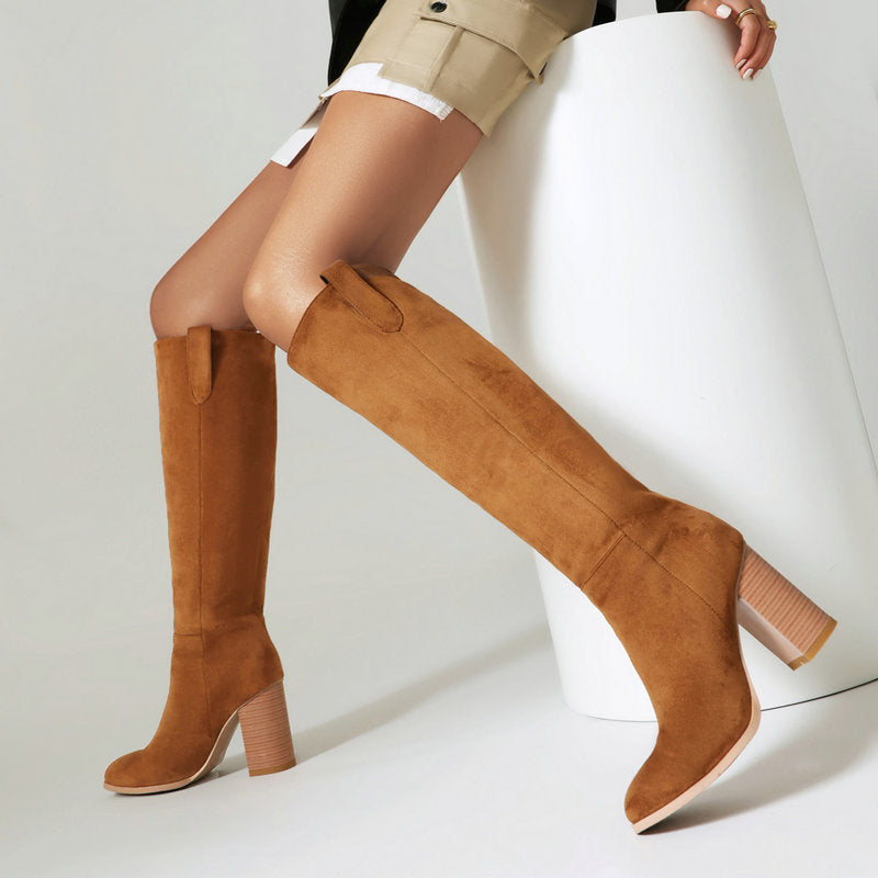 Botas altas de ante para mujer - Tacones de plataforma gruesos