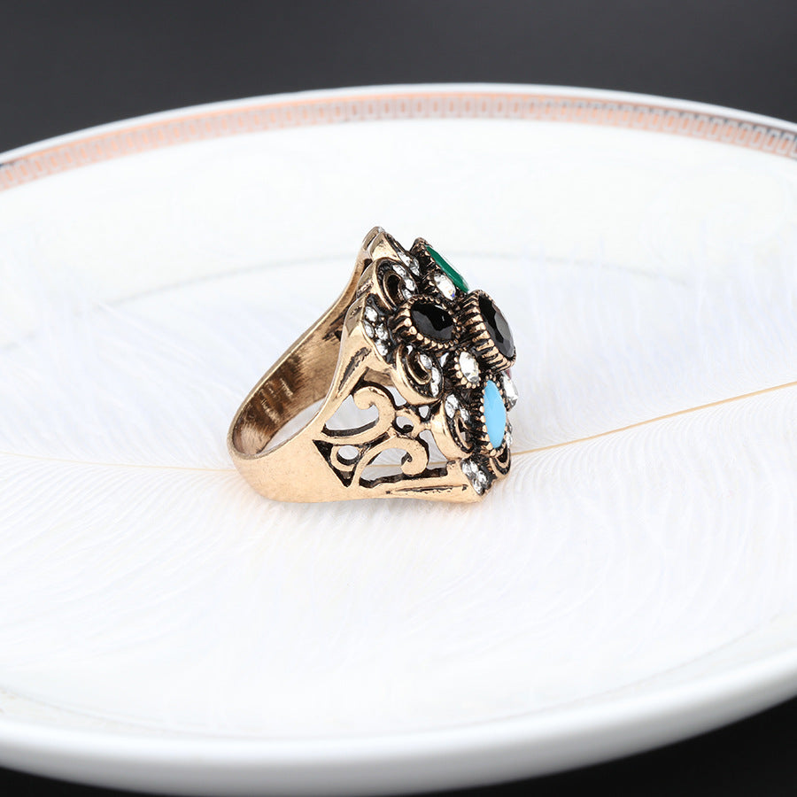 Anillo de aleación con estampado floral bohemio vintage de 20 g
