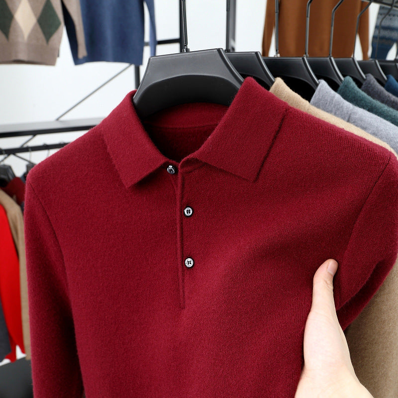 Polo de hombre con cuello vuelto y mangas largas - Suéter de punto de moda