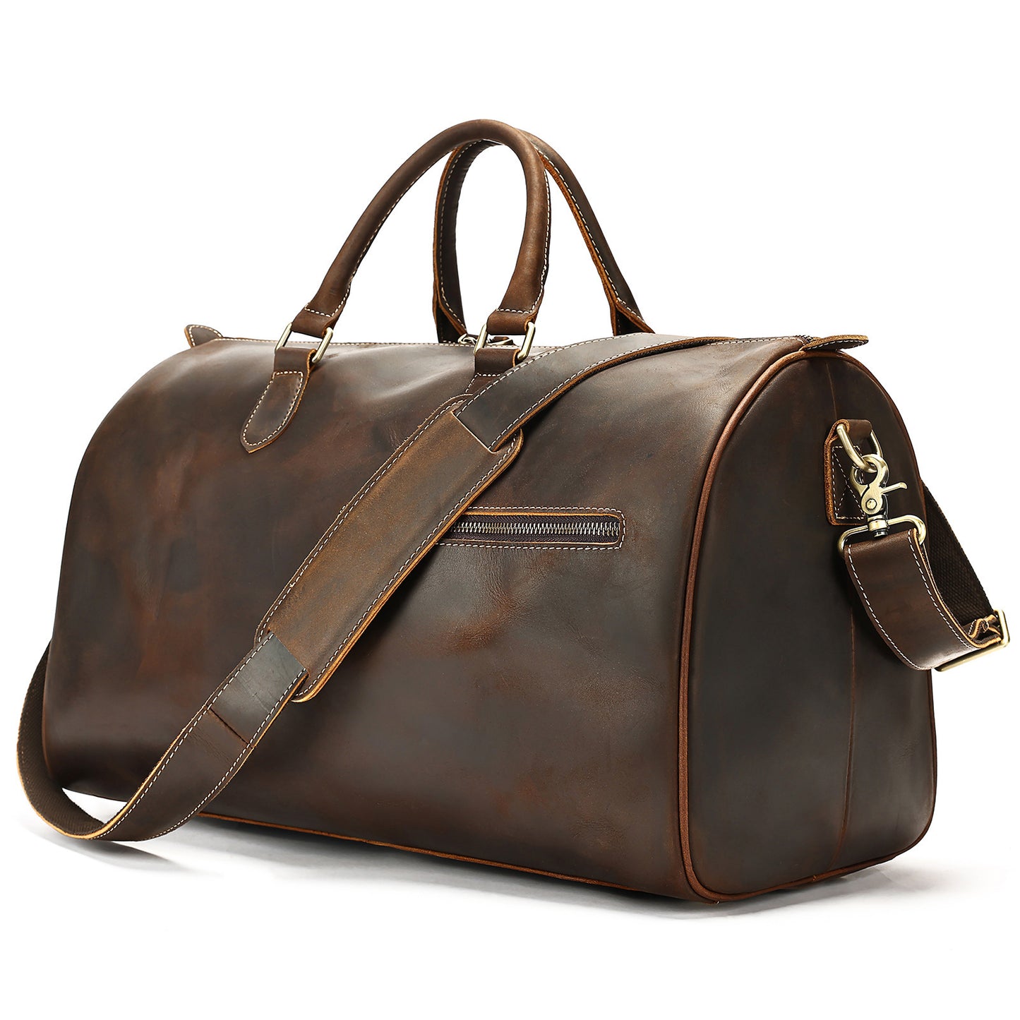 Bolso de viaje vintage de cuero de gran capacidad con bandolera