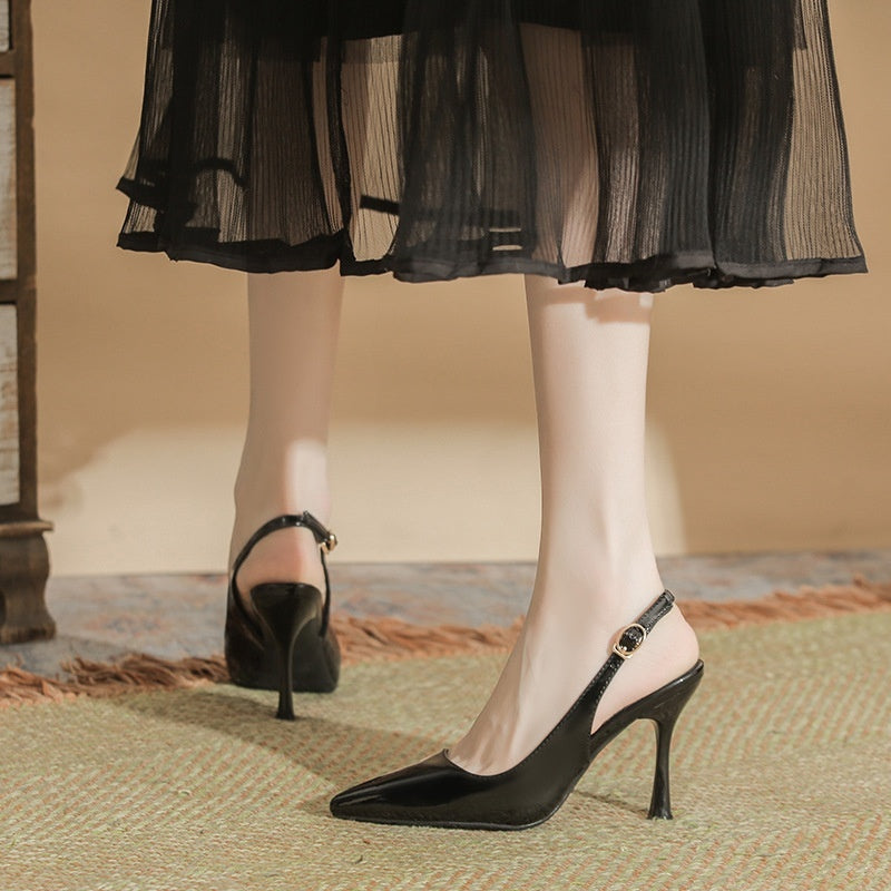 Zapatos de tacón alto para mujer - Estilo coreano, charol, punta puntiaguda