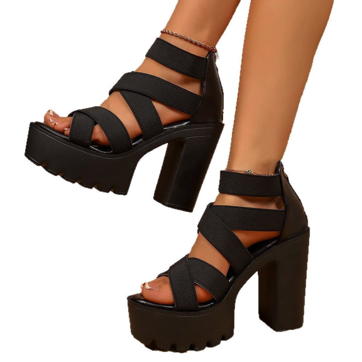 Sandalias de plataforma para mujer con tacón alto y punta abierta - Tendencia de verano