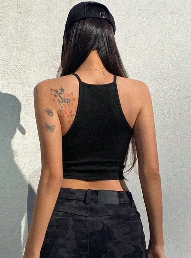 Women's Solid Color Halter Tank Top - Sleeveless Backless Top