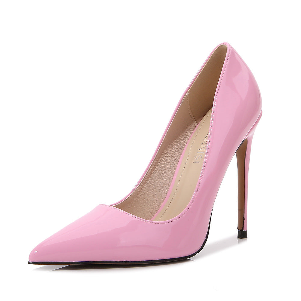 Zapatos de tacón de aguja para mujer, talla grande de 12 cm, punta puntiaguda