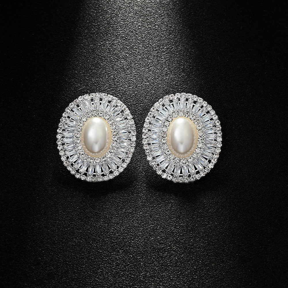 Pendientes de circonitas ovaladas con perlas de 42 g - Galvanoplastia