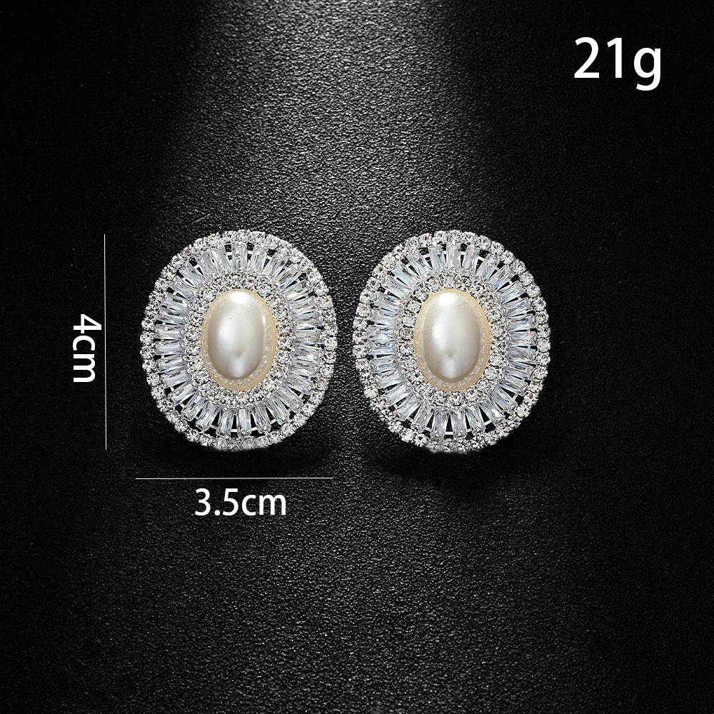 Pendientes de circonitas ovaladas con perlas de 42 g - Galvanoplastia